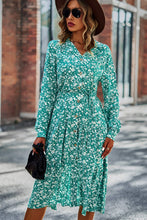 Load image into Gallery viewer, Printed Button Front Belted Tiered Shirt Dress