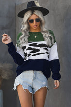 Load image into Gallery viewer, Leopard Color Block Ribbed Trim Dropped Shoulder Sweater