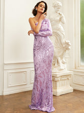 Load image into Gallery viewer, Sequin One-Sleeve Floor-Length Dress
