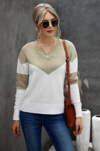 Load image into Gallery viewer, Chevron Color Block V-Neck Dropped Shoulder Sweater