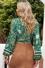 Load image into Gallery viewer, Floral Tie Front Balloon Sleeve Cropped Blouse