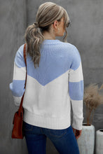 Load image into Gallery viewer, Chevron Color Block V-Neck Dropped Shoulder Sweater