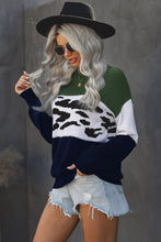 Load image into Gallery viewer, Leopard Color Block Ribbed Trim Dropped Shoulder Sweater