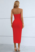 Load image into Gallery viewer, Cutout Strapless Drawstring Detail Split Bandage Dress