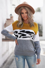 Load image into Gallery viewer, Leopard Color Block Ribbed Trim Dropped Shoulder Sweater