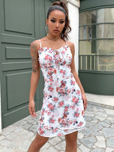 Load image into Gallery viewer, Floral Tie Front Frill Trim Spaghetti Strap Dress
