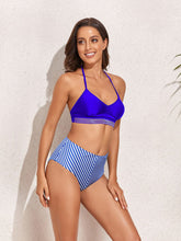 Load image into Gallery viewer, Striped Tie-Back Halter Neck Bikini Set