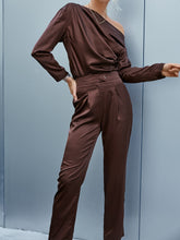 Load image into Gallery viewer, Ruched Asymmetrical Neck Top and Pants Set