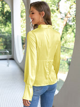 Load image into Gallery viewer, Pleated Detail Cutout Flare Cuff Blouse