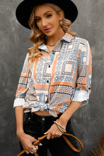 Load image into Gallery viewer, Patchwork Print Button Down Curved Hem Shirt