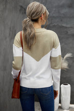 Load image into Gallery viewer, Chevron Color Block V-Neck Dropped Shoulder Sweater