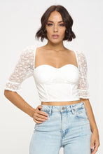 Load image into Gallery viewer, Chocolate USA Lace Half Sleeve Sweetheart Neck Cropped Top