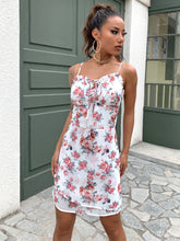 Load image into Gallery viewer, Floral Tie Front Frill Trim Spaghetti Strap Dress