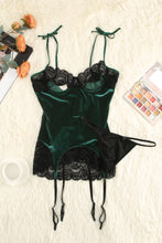 Load image into Gallery viewer, Contrast Lace Velvet Cutout Halter Neck Babydoll Set