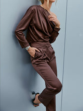 Load image into Gallery viewer, Ruched Asymmetrical Neck Top and Pants Set