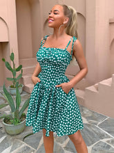 Load image into Gallery viewer, Floral Frill Trim Tie Shoulder Dress with Pockets