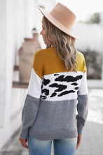 Load image into Gallery viewer, Leopard Color Block Ribbed Trim Dropped Shoulder Sweater