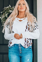 Load image into Gallery viewer, Leopard Print Crisscross V-Neck Long Sleeve Tee