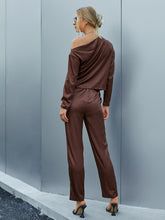 Load image into Gallery viewer, Ruched Asymmetrical Neck Top and Pants Set