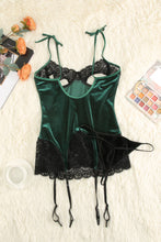 Load image into Gallery viewer, Contrast Lace Velvet Cutout Halter Neck Babydoll Set