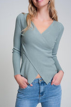 Load image into Gallery viewer, Ribbed Wrap Sweater With V-Neck