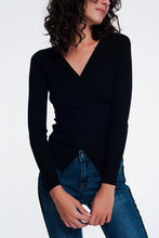 Load image into Gallery viewer, Ribbed Wrap Sweater With V-Neck