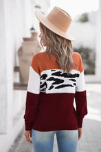 Load image into Gallery viewer, Leopard Color Block Ribbed Trim Dropped Shoulder Sweater