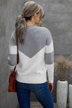 Load image into Gallery viewer, Chevron Color Block V-Neck Dropped Shoulder Sweater