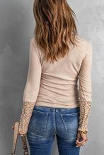 Load image into Gallery viewer, Spliced Lace Sleeve Ribbed Top