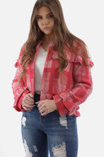Load image into Gallery viewer, Open Front Plaid Blazer with Ruffle Trim