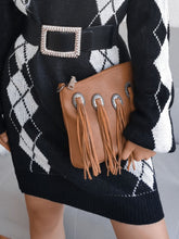 Load image into Gallery viewer, Argyle V-Neck Ribbed Trim Sweater Dress