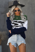 Load image into Gallery viewer, Leopard Color Block Ribbed Trim Dropped Shoulder Sweater