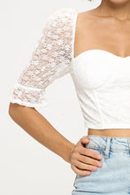 Load image into Gallery viewer, Chocolate USA Lace Half Sleeve Sweetheart Neck Cropped Top