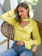 Load image into Gallery viewer, Pleated Detail Cutout Flare Cuff Blouse