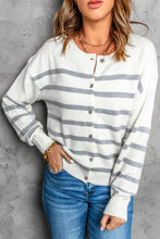 Load image into Gallery viewer, Striped Round Neck Button-Up Cardigan
