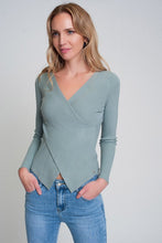 Load image into Gallery viewer, Ribbed Wrap Sweater With V-Neck