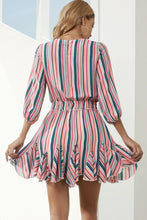 Load image into Gallery viewer, Striped Drawstring Waist Three-Quarter Sleeve Mini Dress