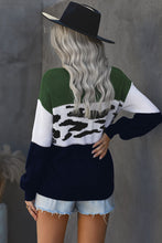 Load image into Gallery viewer, Leopard Color Block Ribbed Trim Dropped Shoulder Sweater