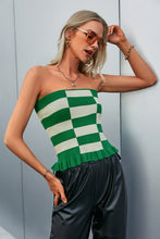 Load image into Gallery viewer, Checkered Strapless Ruffle Hem Top