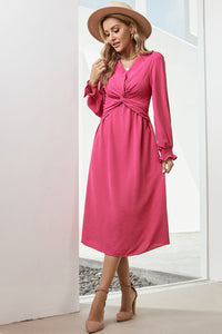 Twist Front V-Neck Flounce Sleeve Dress