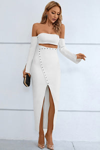 Off-Shoulder Cutout Front Split Dress