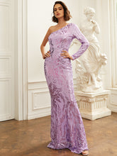 Load image into Gallery viewer, Sequin One-Sleeve Floor-Length Dress
