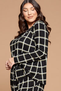 Plus Size Grid Print Pajama Set