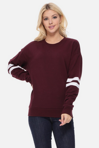 Fleece Stripe Sleeve Sweatshirt