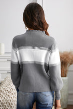 Load image into Gallery viewer, Color Block High Neck Lantern Sleeve Pullover Sweater
