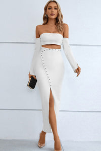 Off-Shoulder Cutout Front Split Dress