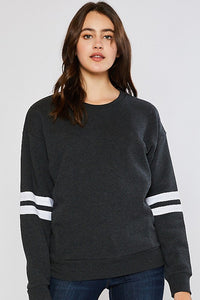 Fleece Stripe Sleeve Sweatshirt