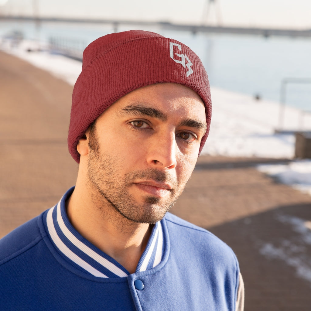 White Embroidered Gym Beast Knit Beanie