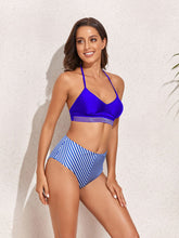 Load image into Gallery viewer, Striped Tie-Back Halter Neck Bikini Set
