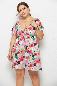 Printed Plunge Plus Size Dress